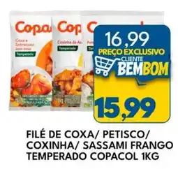 Rancho Bom Supermercados Filé de coxa/ petisco/ coxinha/ sassami frango temperado copacol oferta