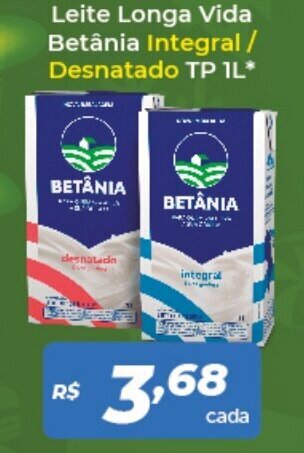 Atakarejo Leite Longa Vida Betania Integral/ Desnatada TP 1L oferta