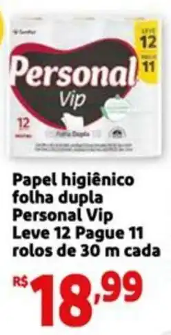 Mini Extra Papel higiênico folha dupla Personal Vip Leve 12 Pague 11 rolos de 30 m cada oferta
