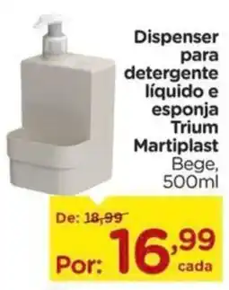 Carrefour Dispenser para detergente líquido e esponja Trium Martiplast Bege, oferta