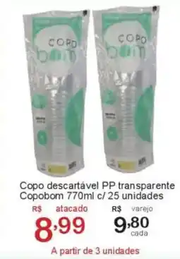 Giga Atacado Copo descartável PP transparente Copobom oferta