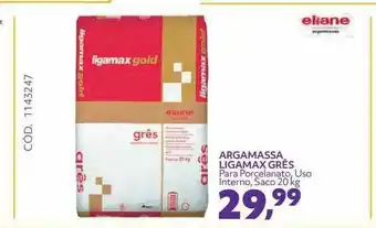 Telhanorte Argamassa Ligamax Grês Para Porcelanato Uso Interno Saco 20 Kg Eliane oferta