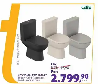 Telhanorte Kit Completo Smart Bacia + Caixa Acoplada 3 E 6 M Varias Cores Celite oferta