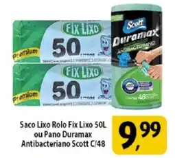 Coelho Diniz Saco Lixo Rolo Fix Lixo 50L ou Pano Duramax Antibacteriano Scott oferta