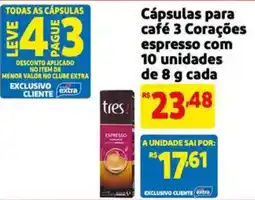 Extra Supermercado Cápsulas para café 3 Corações espresso oferta