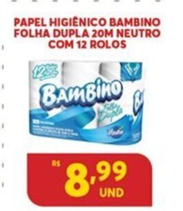 Papel Higiénico Bambino Folha Dupla 20m Neutro c/12 rolos