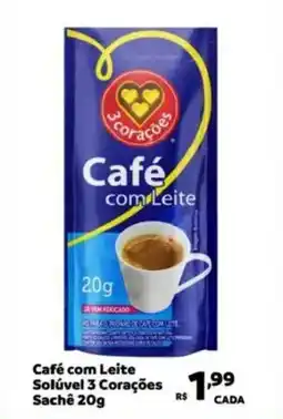Max Atacadista Café com Leite Solúvel 3 Corações Sachê oferta