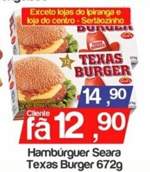 Supermercados Gricki Hamburguer Seara Texas Burger 672g oferta