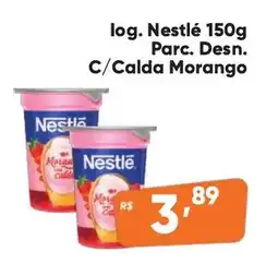Supermercados Pague Menos log. Nestlé Parc. Desn. C/Calda Morango oferta