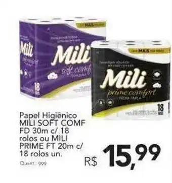 Supermercados Koch Papel Higiênico Mili Soft Comf Fd 30m C 18 Rolos Ou Mili Prime Ft 20m C 18 Rolos oferta