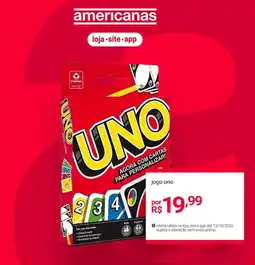 Lojas Americanas jogo uno oferta