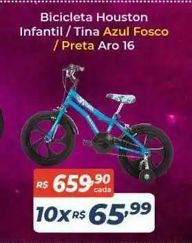 Bicicleta Houston Infantil Tina Azul Fosco Preta Aro 16