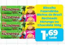 X Supermercados Biscoito Fazendinha Bichos do Brasil Recheado Morango ou Chocolate oferta