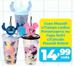 X Supermercados Copo Plasutil c/Tampa Lúdica Personagens ou Copo Refri c/Canudo Plasutil oferta