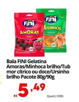 Althoff Supermercados Bala FINI Gelatina Amoras/Minhoca brilho/Tub mor cítrico ou doce/Ursinho brilho Pacote oferta