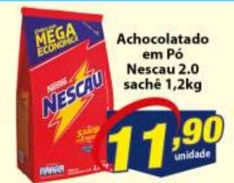 Vencedor Atacadista Achocolatado em po Nescau 2.0 sache 1.2kg oferta