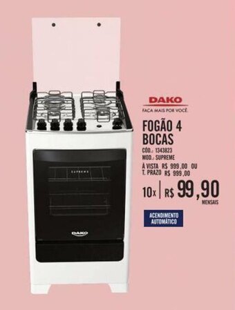 Zema Dako Fogao 4 Bocas oferta