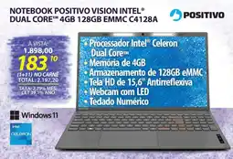 Lojas Cem Notebook positivo vision intel® dual core™ 4gb 128gb emmc c4128a oferta