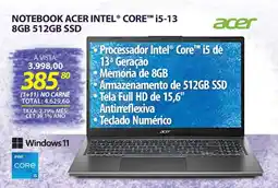 Lojas Cem Notebook acer intel® core™ i5-13 8gb 512gb ssd oferta