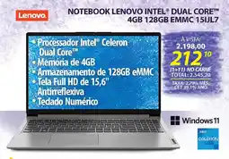 Lojas Cem Notebook lenovo intel® dual core™ 4gb 128gb emmc 15ijl7 oferta