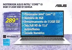 Lojas Cem Notebook asus intel® core™ i3 8gb 512gb ssd e1504ga oferta