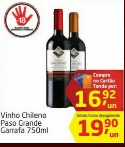 Tenda Atacado Vinho chileno paso grande 750ml oferta