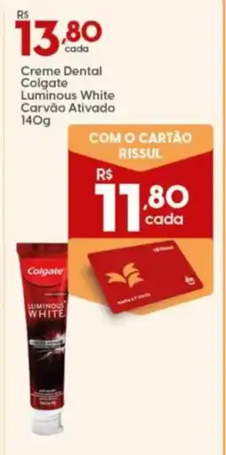 Supper Rissul Creme Dental Colgate Luminous White Carvão Ativado oferta