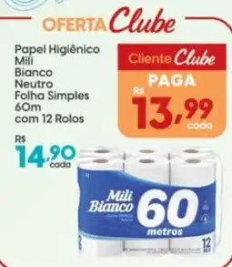 Supper Rissul Papel Higiênico Mili Bianco Neutro Folha Simples 60m oferta