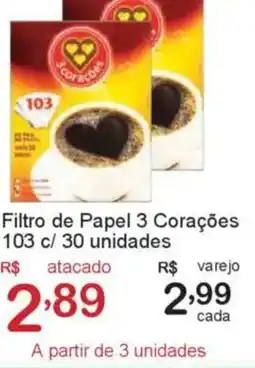 Giga Atacado Filtro de Papel 3 Corações 103 c/ 30 unidades oferta