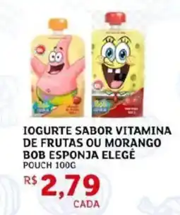 Assaí Atacadista Iogurte sabor vitamina de frutas ou morango bob esponja elegê pouch oferta