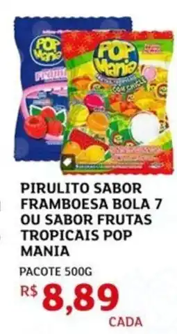 Assaí Atacadista Pirulito sabor framboesa bola 7 ou sabor frutas trropicais pop mania oferta