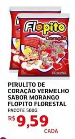 Assaí Atacadista Pirulito de coração vermelho sabor morango flopito florestal pacote oferta