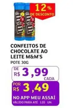 Assaí Atacadista Confeitos de chocolate ao leite m&m's pote oferta