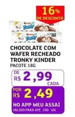 Assaí Atacadista Chocolate com wafer recheado tronky kinder pacote oferta