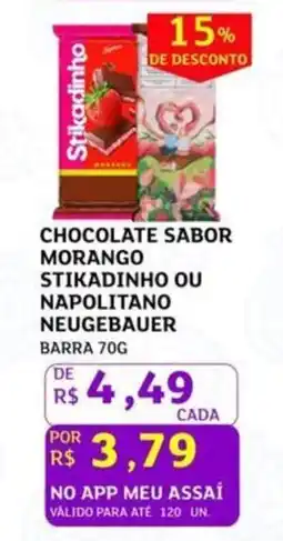 Assaí Atacadista Chocolate sabor morango stikadinho ou napolitano neugebauer barra oferta