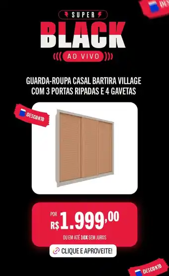 Casas Bahia Guarda-roupa casal bartira village com 3 portas ripadas e 4 gavetas oferta