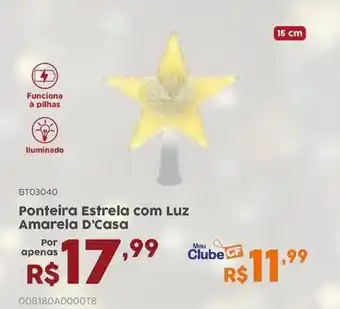 Casa Freitas Ponteira Estrela com Luz Amarela D'Casa oferta