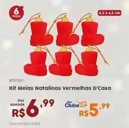 Casa Freitas Kit Meias Natalinas Vermelhas D'Casa oferta