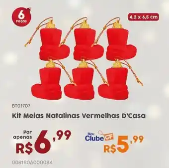 Casa Freitas Kit Meias Natalinas Vermelhas D'Casa oferta