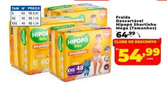 Nidobox Fralda Descartável Hipopó Shortinho Mega (Tamanhos) oferta