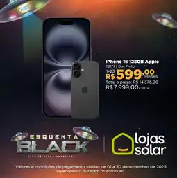 Lojas Solar iPhone 16 128GB Apple oferta