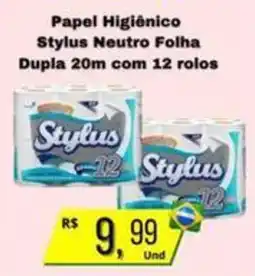 Supermercados Pague Menos Papel Higiênico Stylus Neutro Folha Dupla 20m com 12 rolos oferta