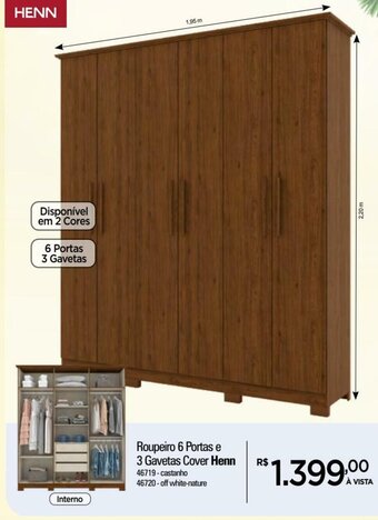 Zenir Roupeiro 6 Portas e 3 gavetas Cover Henn oferta