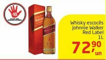 Whisky escocês johnnie walker red label 1l