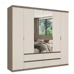 Benoit Guarda Roupa / Roupeiro THB 5896 Nobre Glass 6 Portas 4 Gavetas Com Espelho 230x250x55cm oferta