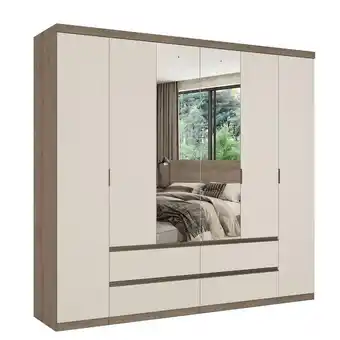 Benoit Guarda Roupa / Roupeiro THB 5896 Nobre Glass 6 Portas 4 Gavetas Com Espelho 230x250x55cm oferta