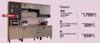 Zenir Balcao em Madeira 2 Portas e 3 Gavetas Telasul oferta