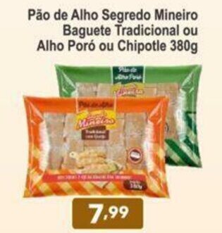 Calvo Atacadista Pao de Alho Segredo Mineiro Baguete Tradicional ou Alho Poro ou Chipotle 380g oferta