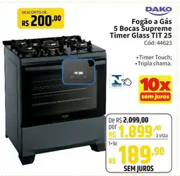 Deltasul DAKO Fogão a Gás 5 Bocas Supreme Timer Glass TIT 25 oferta