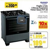 Deltasul DAKO Fogão a Gás 5 Bocas Supreme Timer Glass TIT 25 oferta